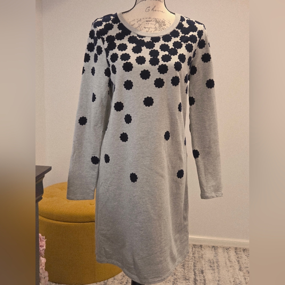 Boden Grey Velvet Floral Dotted Sweater Dress, Size 8.